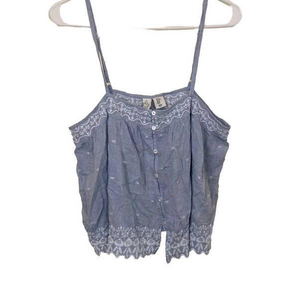 Joie Tank Top Blue Embroidered 100% Cotton Button Front Semi-Sheer Medium - Picture 5 of 12
